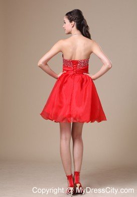 Beading and Handmade Flower Red Mini-length Cocktails Dresses