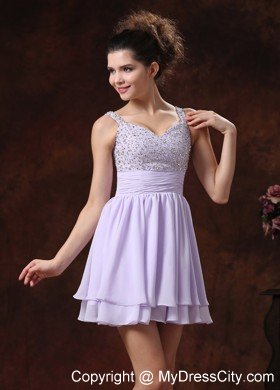 Mini-length Layers Lilac Cocktail Dress With Straps and Beading