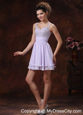 Mini-length Layers Lilac Cocktail Dress With Straps and Beading