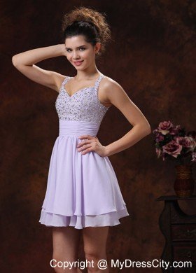 Mini-length Layers Lilac Cocktail Dress With Straps and Beading