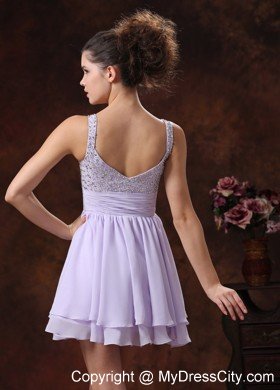 Mini-length Layers Lilac Cocktail Dress With Straps and Beading