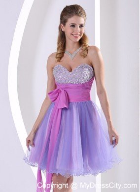 Cheap Beaded Sweetheart Bowknot Organza Cocktail Dress for Prom