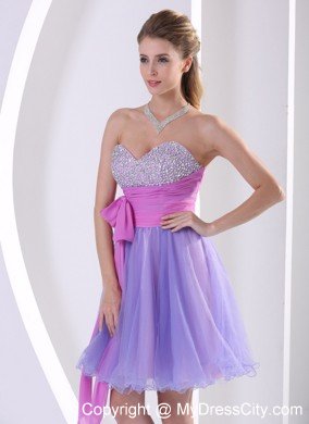 Cheap Beaded Sweetheart Bowknot Organza Cocktail Dress for Prom