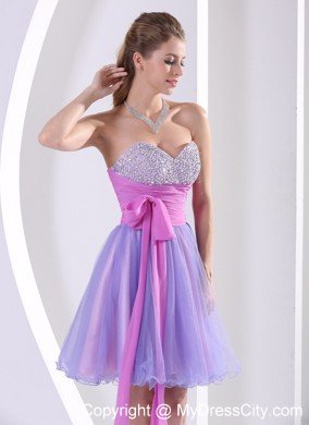 Cheap Beaded Sweetheart Bowknot Organza Cocktail Dress for Prom