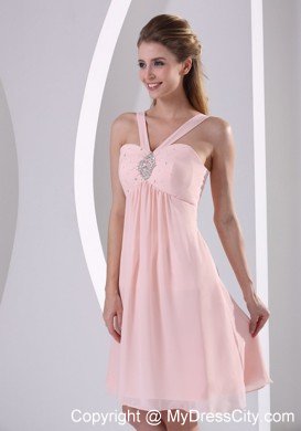 Straps Beaded V-neck Back Out Short Chiffon Prom Cocktail Dress