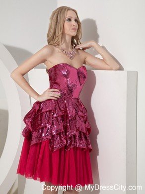 Sweetheart Sequin Knee-length Layered Cocktail Party Dresses