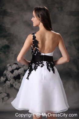 White Appliques One Shoulder Mini-length Organza Cocktail Dress