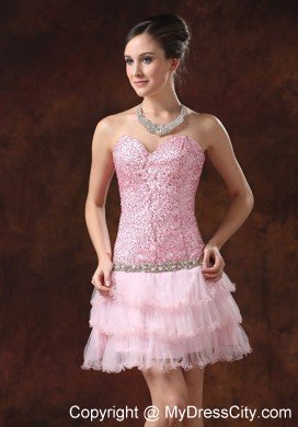 Sequin and Tulle Pink Sweetheart 2013 Prom Cocktail Dress for Girl