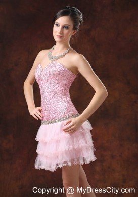 Sequin and Tulle Pink Sweetheart 2013 Prom Cocktail Dress for Girl