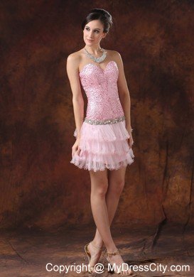 Sequin and Tulle Pink Sweetheart 2013 Prom Cocktail Dress for Girl