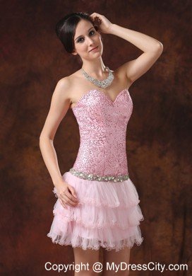 Sequin and Tulle Pink Sweetheart 2013 Prom Cocktail Dress for Girl