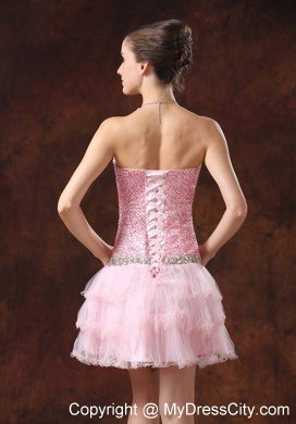 Sequin and Tulle Pink Sweetheart 2013 Prom Cocktail Dress for Girl