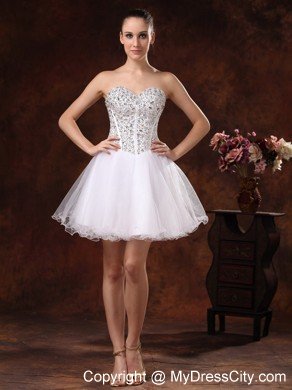 Sweetheart Beaded White Organza Cocktail Homecoming Dress