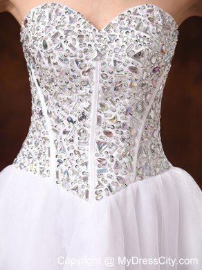 Sweetheart Beaded White Organza Cocktail Homecoming Dress