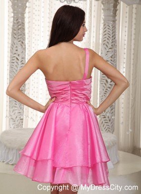 Rose Pink One Shoulder Taffeta and Organza Cocktail Reception Dresses