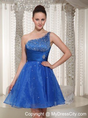 Royal Blue One Shoulder Cocktails Dresses with Beading For Party