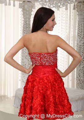 Red A-line Princess Fabric With Rolling Flower Beading Cocktail Dress