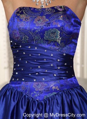 Blue Column Ruffled Layers Embroidery Evening Cocktail Dress