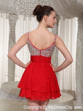 Red Chiffon Spaghetti Straps Beading Girls Cocktail Dresses