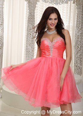 Watermelon Red Sweetheart Short Prom Cocktail Dress with Beading