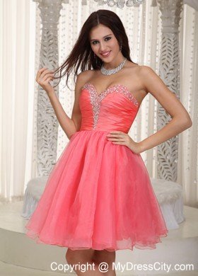 Watermelon Red Sweetheart Short Prom Cocktail Dress with Beading