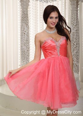 Watermelon Red Sweetheart Short Prom Cocktail Dress with Beading