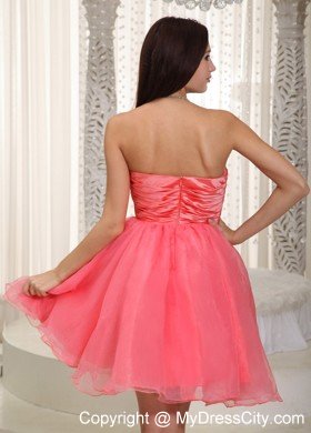 Watermelon Red Sweetheart Short Prom Cocktail Dress with Beading