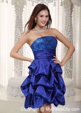 Blue Strapless Short Cocktails Dresses with Sequins and Pick-ups