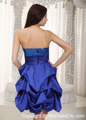 Blue Strapless Short Cocktails Dresses with Sequins and Pick-ups