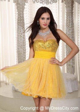 2013 Yellow Sweetheart Organza Sequins Cocktail Party Dresses