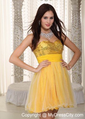 2013 Yellow Sweetheart Organza Sequins Cocktail Party Dresses