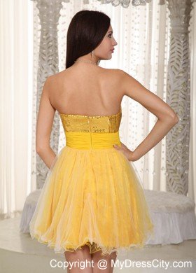 2013 Yellow Sweetheart Organza Sequins Cocktail Party Dresses