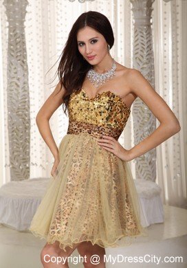 Popular Sweetheart Gold Organza Evening Cocktail Dress with Sequins