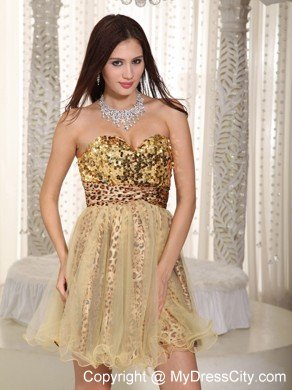 Popular Sweetheart Gold Organza Evening Cocktail Dress with Sequins