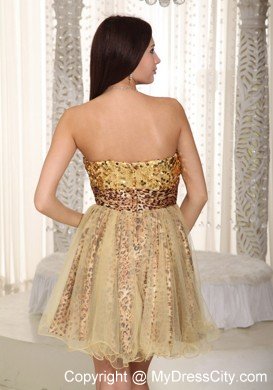 Popular Sweetheart Gold Organza Evening Cocktail Dress with Sequins