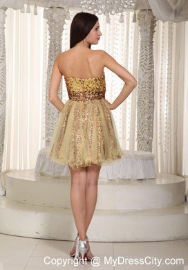 Popular Sweetheart Gold Organza Evening Cocktail Dress with Sequins