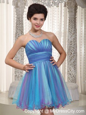 Aqua A-line Sweetheart Short Organza Ruches Prom Cocktail Dress