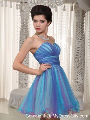 Aqua A-line Sweetheart Short Organza Ruches Prom Cocktail Dress