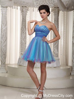 Aqua A-line Sweetheart Short Organza Ruches Prom Cocktail Dress