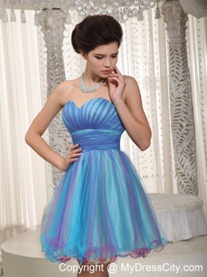 Aqua A-line Sweetheart Short Organza Ruches Prom Cocktail Dress