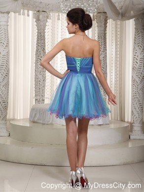 Aqua A-line Sweetheart Short Organza Ruches Prom Cocktail Dress