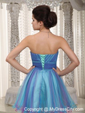 Aqua A-line Sweetheart Short Organza Ruches Prom Cocktail Dress