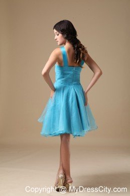 Aqua Blue V-neck Knee-length Organza Ruches Cocktails Dresses