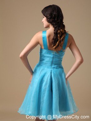 Aqua Blue V-neck Knee-length Organza Ruches Cocktails Dresses