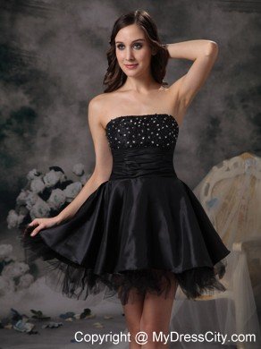 Beautiful Black A-line Strapless Prom Cocktail Dress Taffeta and Tulle