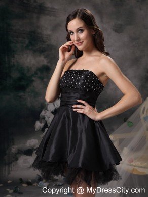 Beautiful Black A-line Strapless Prom Cocktail Dress Taffeta and Tulle