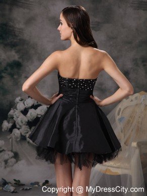 Beautiful Black A-line Strapless Prom Cocktail Dress Taffeta and Tulle