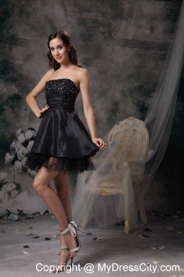 Beautiful Black A-line Strapless Prom Cocktail Dress Taffeta and Tulle