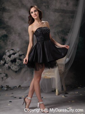 Beautiful Black A-line Strapless Prom Cocktail Dress Taffeta and Tulle