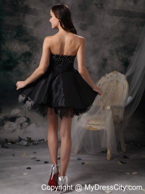 Beautiful Black A-line Strapless Prom Cocktail Dress Taffeta and Tulle